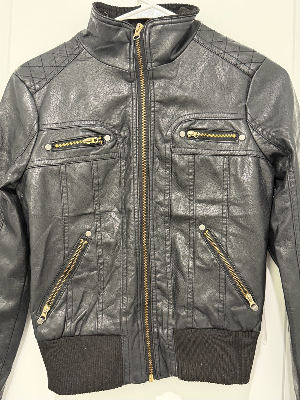 Miss London Black Faux Leather Zip Bomber Jacket